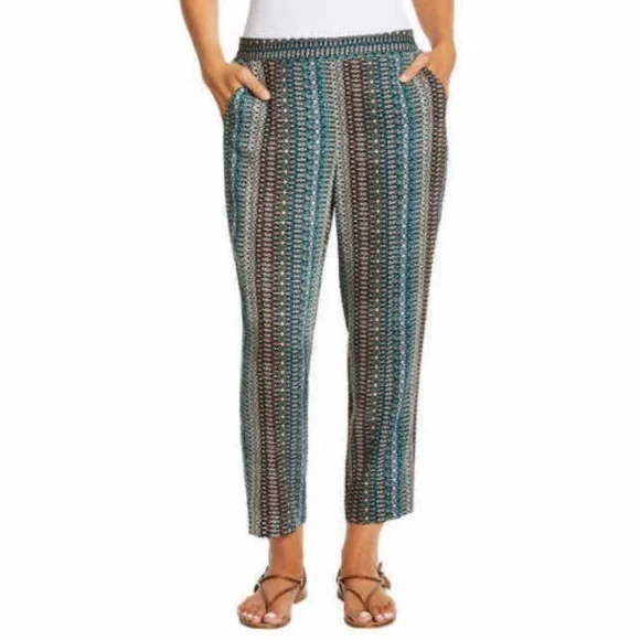 Jessica Simpson Boho Harem Cabana Pants Womens Medium Baggy Relaxed Teal Brown - Picture 2 of 13